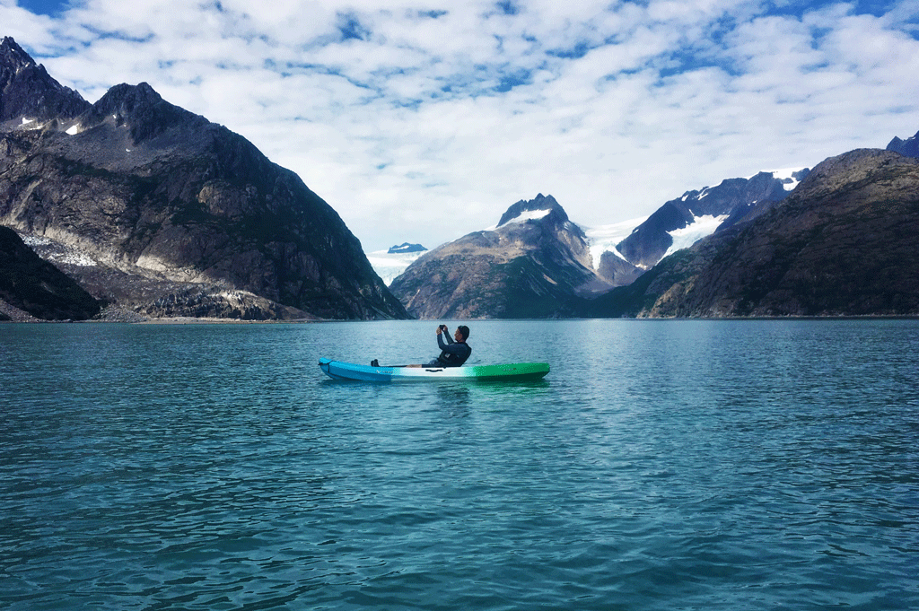 man kayaking in Northwestern Lagoon